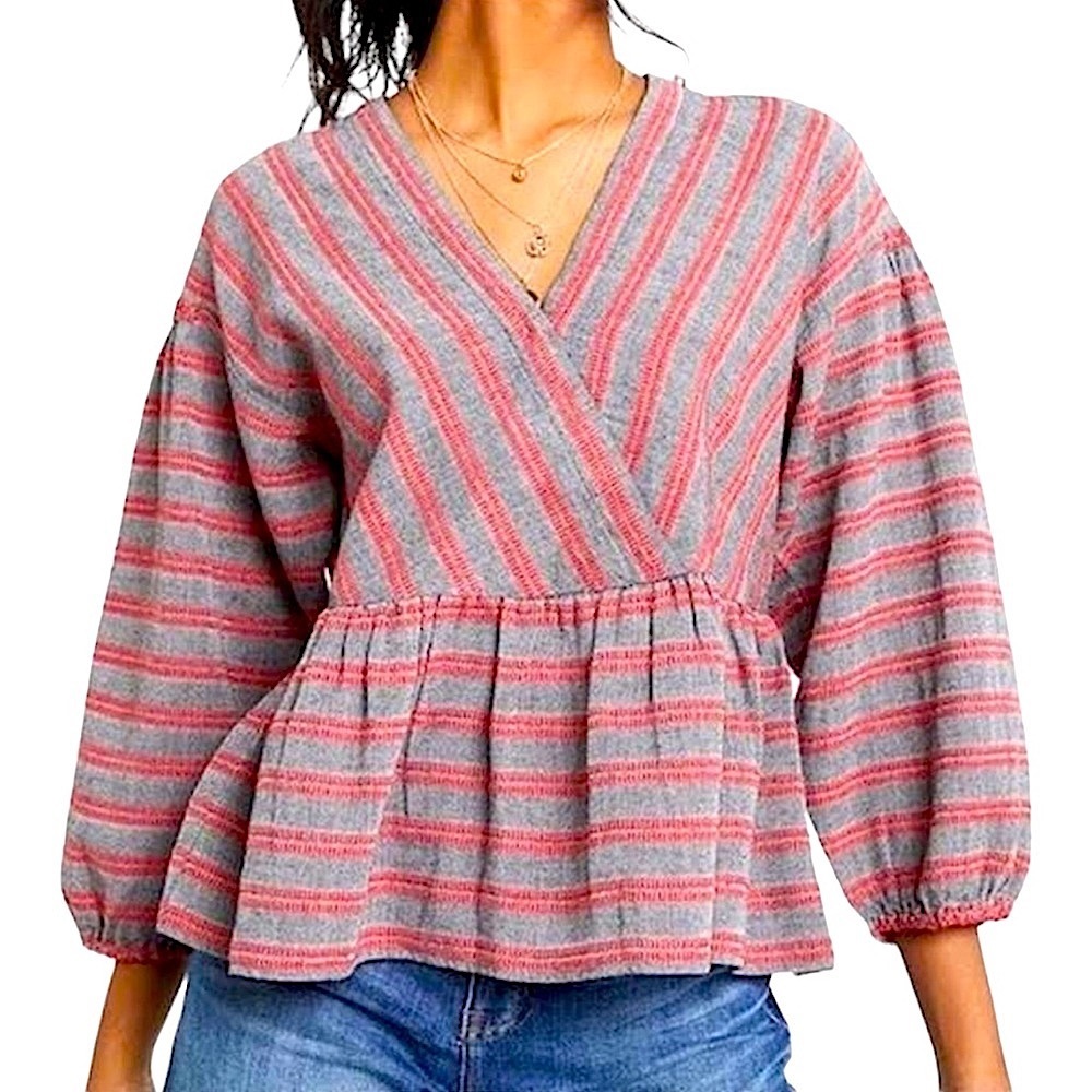 Madewell Bubble Sleeve Peplum Blouse Top